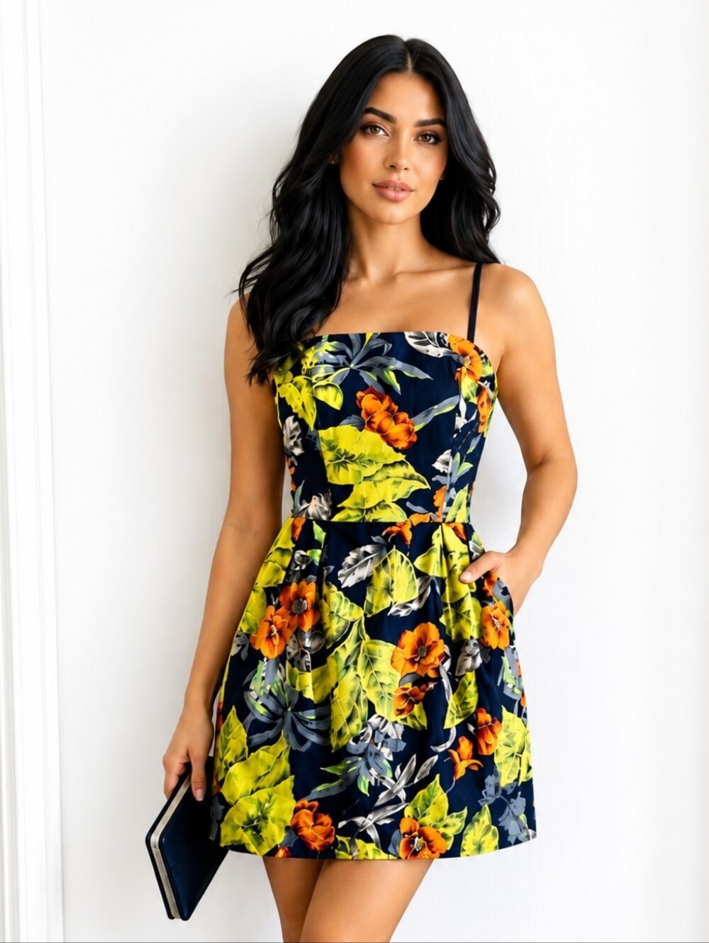 French Connection | Tropical Floral Strapless Cotton Dress Pockets